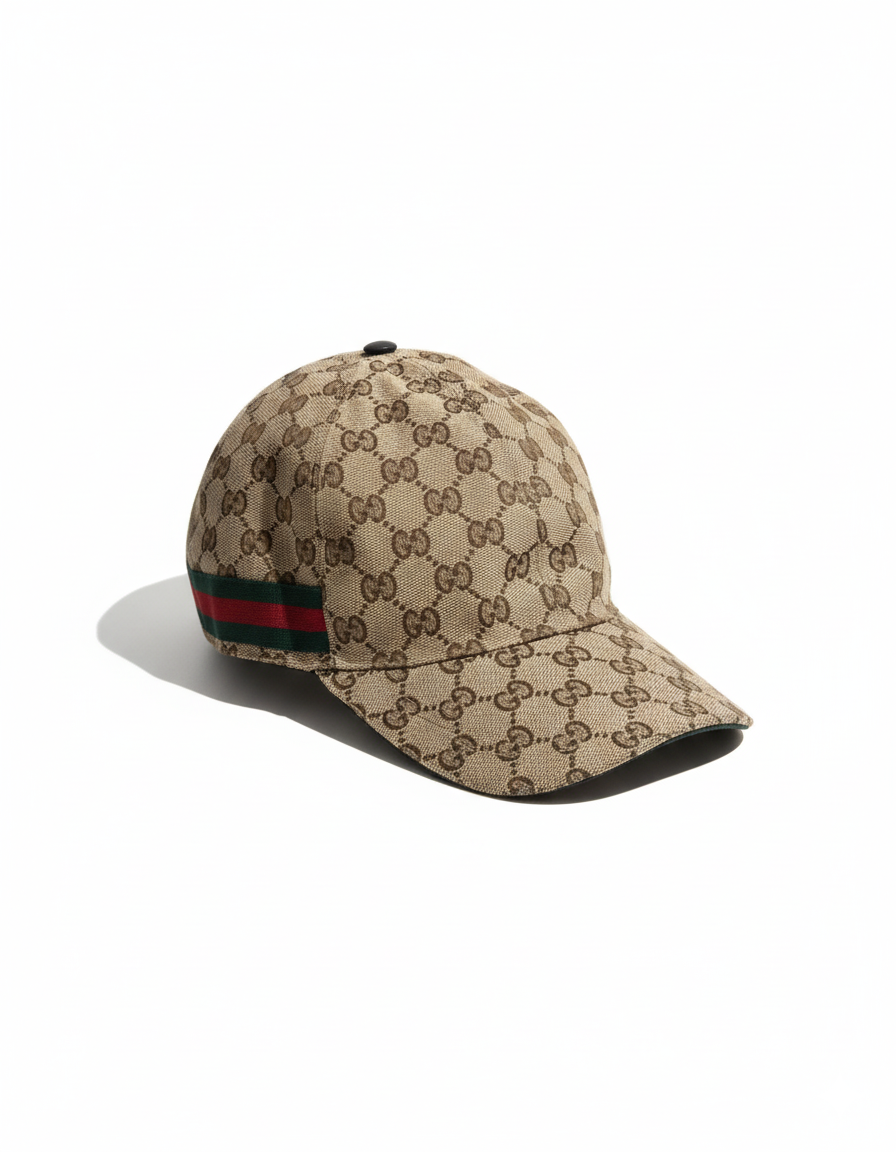Luxivio Gucci GG Supreme canvas baseball cap, unisex luxury designer hat with iconic logo and adjustable strap.