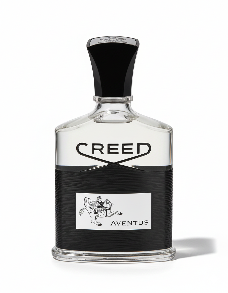 Luxivio Creed Aventus Eau De Parfum 100ml bottle, luxury men's signature fragrance with sleek glass design and black cap.