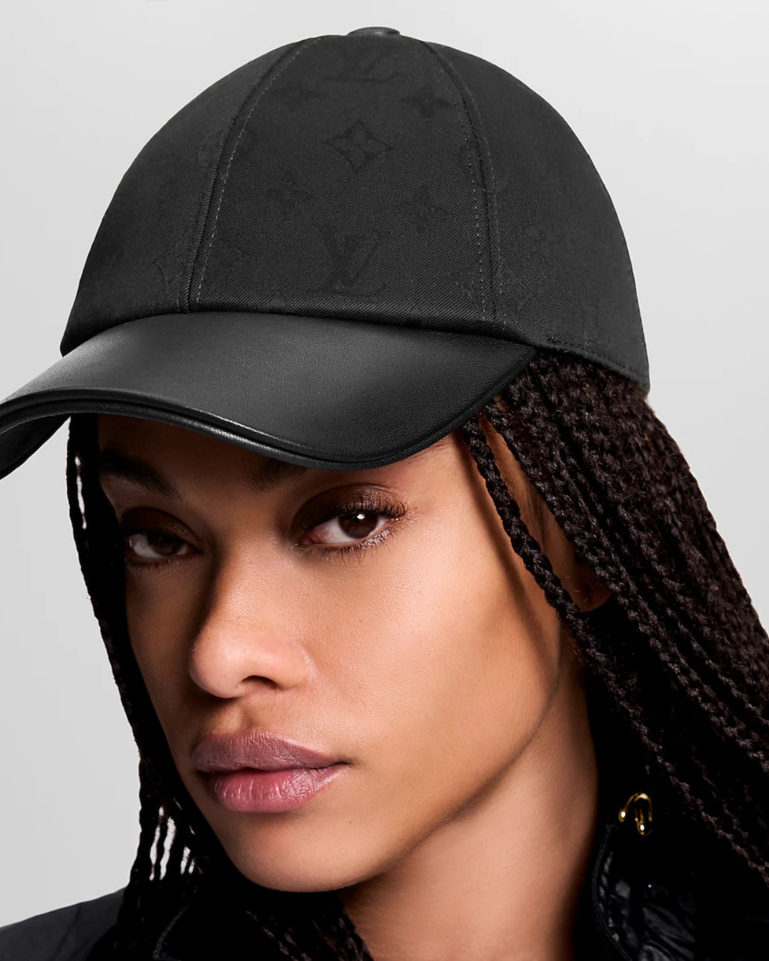 Louis Vuitton Monogram black luxury baseball cap with adjustable strap and embroidered logo, stylish designer streetwear accessory