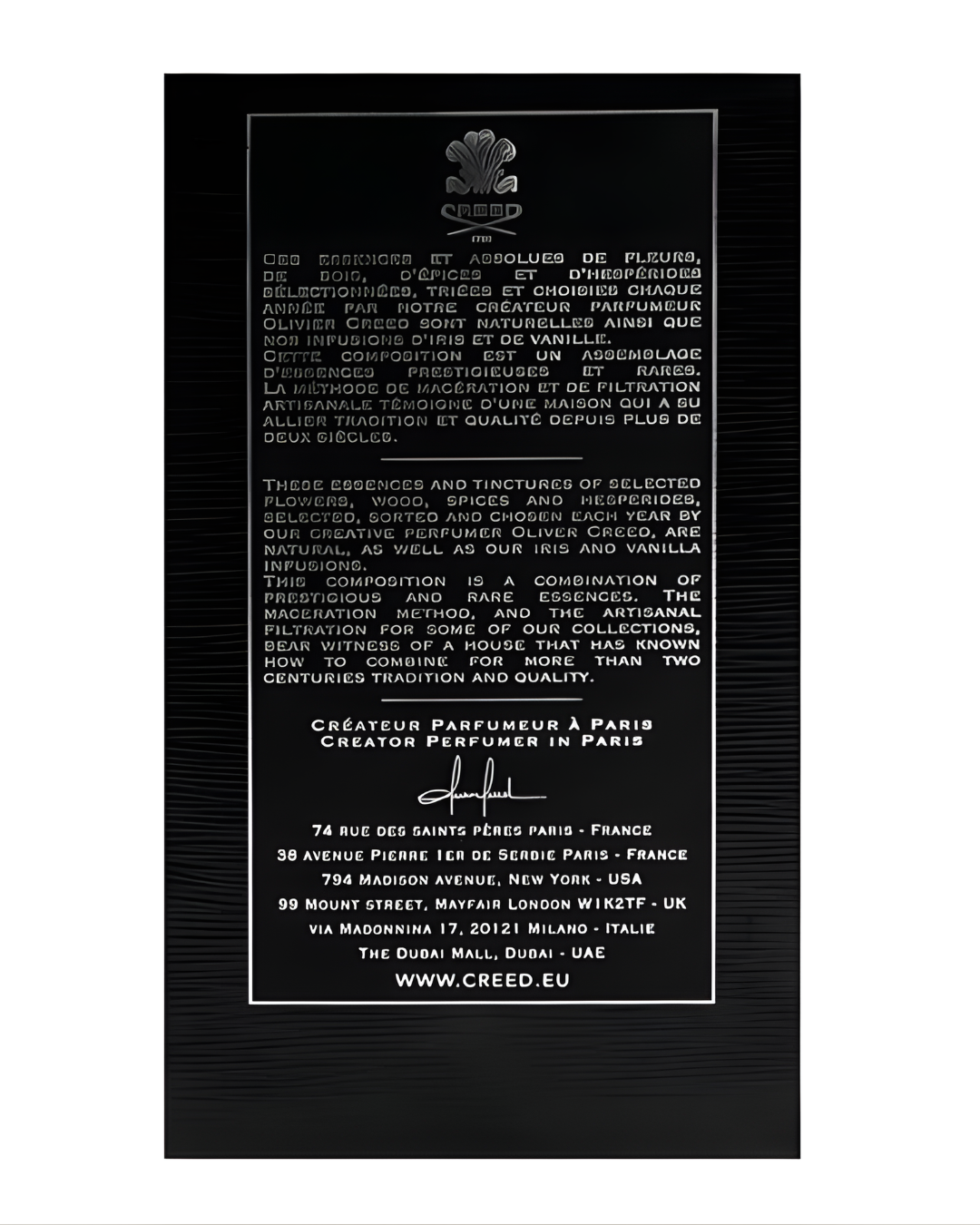 Luxivio Creed Aventus Eau De Parfum 100ml bottle, luxury men's signature fragrance with sleek design and sophisticated packaging.