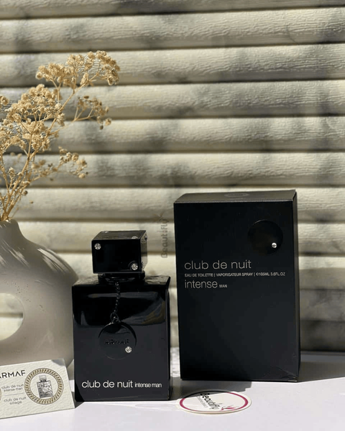 Luxivio Armaf Club De Nuit Intense Man Eau De Toilette 105ml bottle with sleek black and silver design, luxury men's perfume.