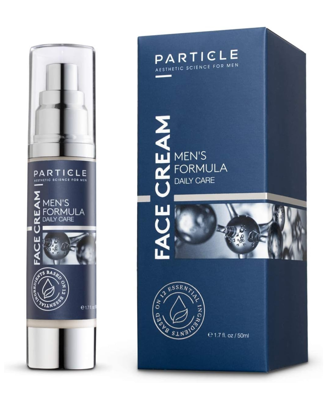 Particle Men’s face cream by Luxivio in a 50ml jar, showing the anti-aging daily moisturizer for men's skincare.