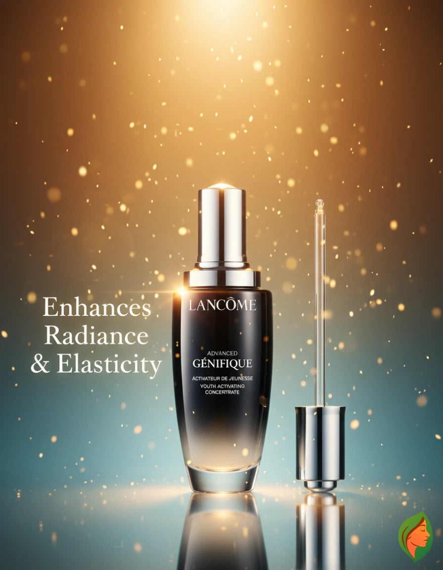 Lancôme Advanced Génifique Youth Activating Serum bottle with dropper, anti-aging face serum for youthful skin.