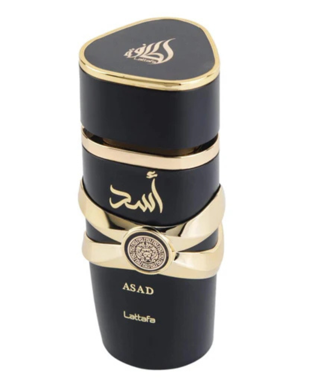 Lattafa Asad men's Eau De Parfum in 100ml bottle, luxury long-lasting fragrance with sleek design.