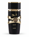 Lattafa Asad Eau De Parfum 100ml bottle, luxury men's fragrance with elegant design, long-lasting scent, by Luxivio.