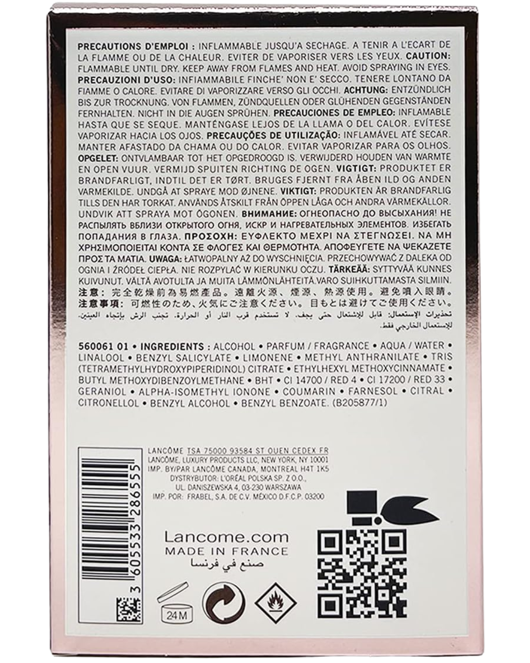 Lancôme La Vie Est Belle Eau de Parfum 100ml luxury women's fragrance bottle with elegant design and floral accents.