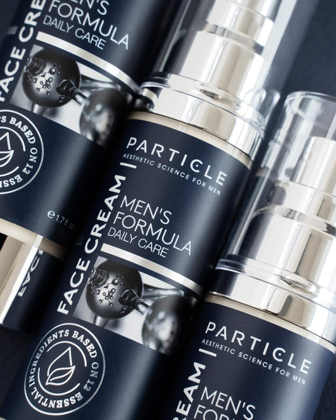 Particle Men’s Face Cream by Luxivio, 50ml anti-aging moisturizer for men, shown in a sleek jar with a white lid.